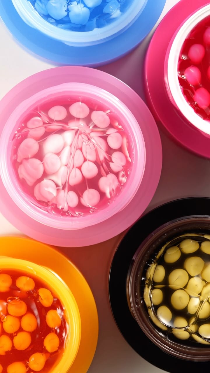 Capsule creams in five colourways viewed from above