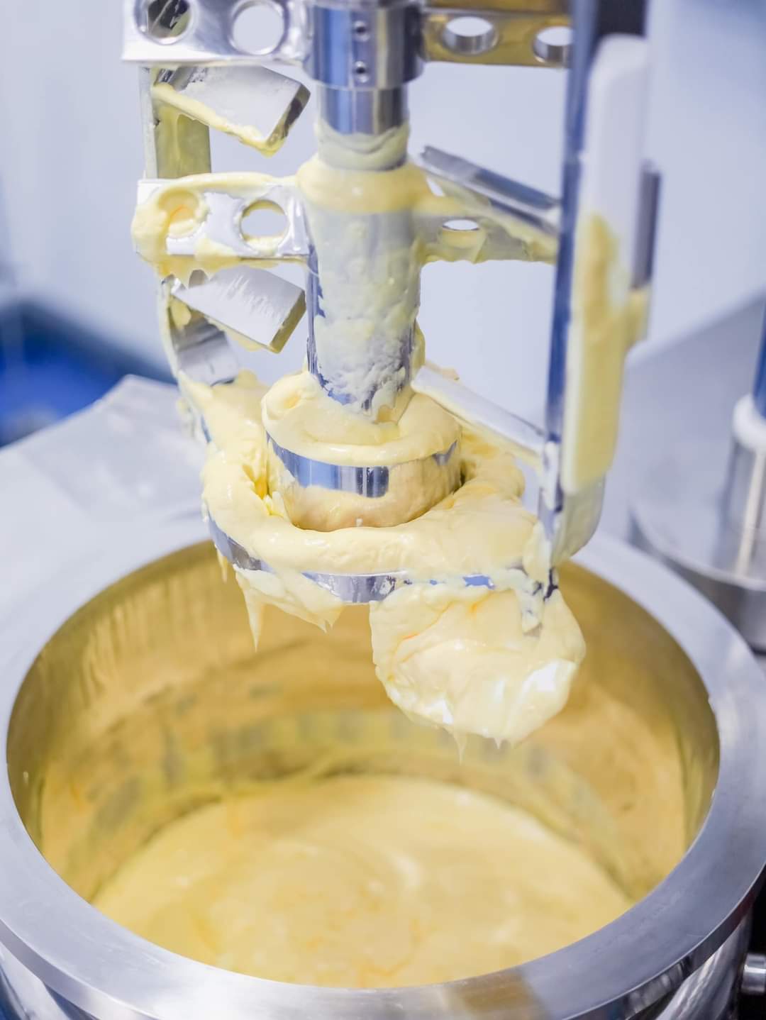 Close-up quality check of cream base