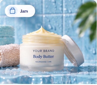 Unbranded cosmetic jars ready for private-label artwork