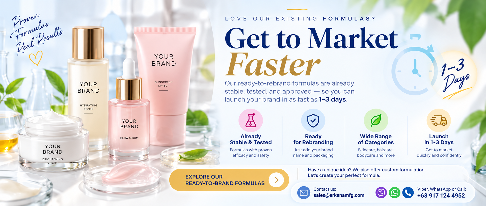 Get to market faster with ready-to-brand formulas — launch in 1 to 3 days